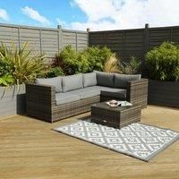 Rattan Grey Corner Sofa and Coffee Table Light Grey
