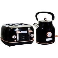 Charles Bentley 1.7L Kettle & 4 Slice Toaster Set Black & Rose Gold Fast Boil