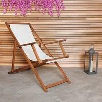 Charles Bentley Folding FSC Eucalyptus Wooden Deck Chair Beach Sun Lounger Traditional Cream