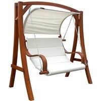 2-3 Seater Larch Wooden Garden Outdoor Swing Seat Hammock Cream Canopy 1.9M