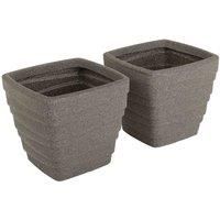 Charles Bentley Pair of Trojan Square Granite Planters (Dia. 33cm) Grey Plastic