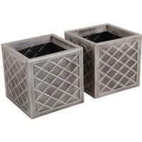 Charles Bentley Pair of Lazio Square Pewter Planters (Dia. 32cm) Grey Plastic