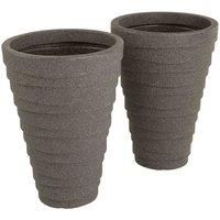 Charles Bentley Pair of Trojan Round Granite Planters (Dia. 33cm) Grey Plastic