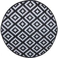 Charles Bentley Waterproof Indoor/Patio Medium Round Rug Black Outdoor Pattern
