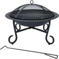 Charles Bentley 56cm Round Outdoor Garden Patio Fire Pit Heater Open Bowl Black