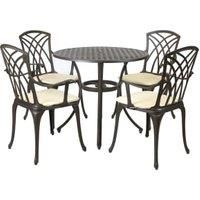 Metal Cast Aluminium 5 Piece Garden Furniture Patio Set With Cushions