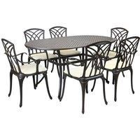Metal Cast Aluminium 7 Piece Garden Furniture Table Patio Set With Cushions