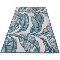 Charles Bentley Teal Blue Leaf Lightweight Weatherproof Indoor/Outdoor Rug Plastic Garden Lightweight UV Resistant Recycled Material Mat For Balcony Beach BBQ And More (160x230cm)