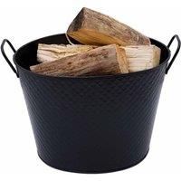 Willow Small Fireside Log Bucket Iron Oval Opening Black Matte Finish
