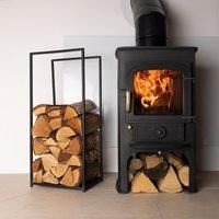 Dogwood Log Holder Iron Solid Base Tall Frame Black Matte Contemporary Design