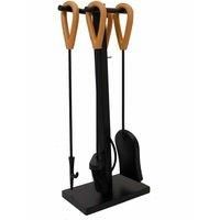Crabapple Fireside Companion Set Iron Rectangular Base Leather Finish Handles