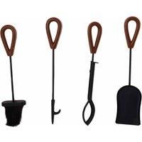 Fig Fireside Companion Set Leather Finished Handles Black Matte Circular Base