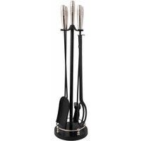 Sycamore Fireside Companion Set Iron Tool Stand Silver Handles Circular Base