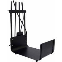 Hazel Log Holder and Fireset Tool Stand Poker Tongs Brush Coal Shovel Tool Stand