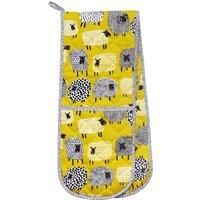 DOTTY SHEEP YELLOW BLACK WHITE GREY 100% COTTON DOUBLE OVEN GLOVES