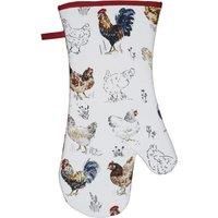 Gauntlet Oven Glove Ulster Weavers Farm Birds 100% Cotton Red