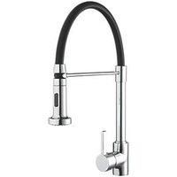 Kitchen Mono Mixer Tap Single Lever Pull Out Spout Chrome Ceramic Curved Neck