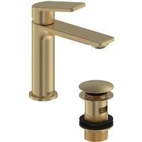Bristan Frammento Eco Start Small Basin Mixer with Clicker Waste - Brushed Brass