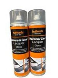 UNIVERSAL CLEAR LACQUER GLOSS 500ML HALFORDS CANS X 2 M
