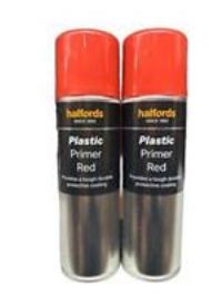 PLASTIC PRIMER RED AEROSOL SPRAY 300ML HALFORDS CANS X2