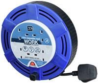 Masterplug Four Socket Cassette Reel Extension Lead, 10 Metres, Blue