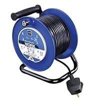 Masterplug LDCC2513/4BL-MP Four Socket Medium Open Cable Reel Extension Lead with Handle, 25 Metres, Blue