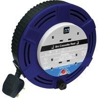 Masterplug Four Socket Cassette Reel Extension Lead, 8 Metres, Blue