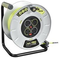 Masterplug Pro-XT Metal Steel Drum Four Socket Open Cable Reel Extension Lead with Winding Handle, Thermal Cut Out and Power Switch, 40 Metres High Visibility Cable