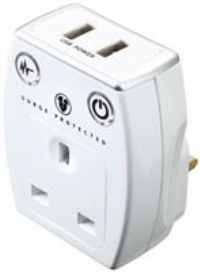 Masterplug Single Socket Surge Protected Power Adaptor with Two USB Charging Points, Gloss White