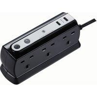 Masterplug 6 Socket Surge Protected Extension Lead & USB Chargers Black 1M Cable