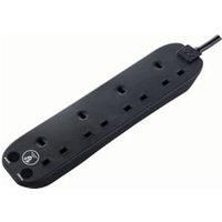 Masterplug 4 Socket Extension Lead With Surge Protection  Black 2m 13A