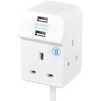 Masterplug 3 Socket 2m 13 Amp Compact Extension Lead + 2x USB (2.1A)  White