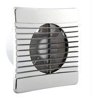Bathroom Extractor Fan Chrome with Timer - Slimline 4" 100mm for Wall or Ceiling