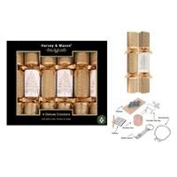 Pack of 6 Deluxe White Gold Tree Christmas Crackers - 13.5" Metallic Festive Xmas Holiday Dinner Table Decorations - Novelty Fun Prizes Gifts Contains Hats Jokes