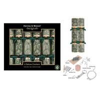 Pack of 6 Deluxe Green Gold Foliage Christmas Crackers - 13.5" Metallic Festive Xmas Holiday Dinner Table Decorations - Novelty Fun Prizes Gifts Contains Hats Jokes