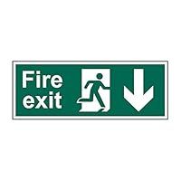 Fire Exit Arrow Down Safety Sign, Non Adhesive Rigid 1mm PVC Board, W400mm x H150mm