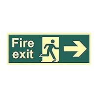 Centurion Fire Exit Running Man Arrow Right Sign - Fire Safety - Photoluminescent Glow In The Dark - Rigid PVC, White - 400mm x 150mm