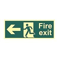 Fire Exit Running Man Arrow Left Sign - Fire Safety - Photoluminescent Glow In The Dark - Rigid PVC - 400mm x 150mm