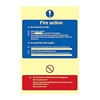 Fire Action Procedure Sign - Fire Safety - Photoluminescent Glow In The Dark - Rigid PVC - 200mm x 300mm