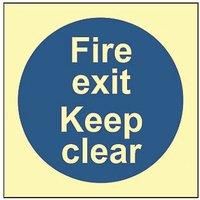 Photoluminescent "Fire Exit Keep Clear" Sign 100 x 100mm (768FG)