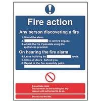 Non Photoluminescent "Fire Action Procedure" Sign 230mm x 132mm (655FG)