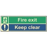 Photoluminescent "Fire Exit Keep Clear" Sign 150mm x 400mm (136FG)