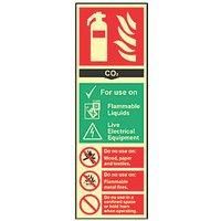 Photoluminescent "Fire Extinguisher CO2" Sign 100mm x 300mm (274FG)