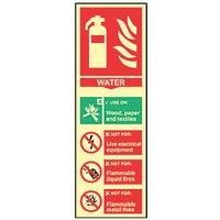 Photoluminescent "Fire Extinguisher Water" Sign 100mm x 300mm (487FG)