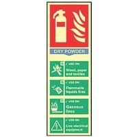 Photoluminescent "Fire Extinguisher Dry Powder" Sign 300mm x 100mm (743FG)