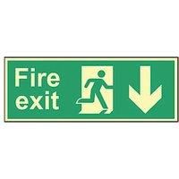 Photoluminescent "Fire Exit Man Down Arrow" Sign 150mm x 450mm (683FG)