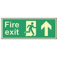 Photoluminescent "Fire Exit Man Up Arrow" Sign 150 x 450mm (405FG)