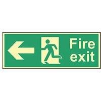 Photoluminescent "Fire Exit Man Left Arrow" Sign 150 x 400mm (124FG)