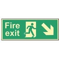 Photoluminescent "Fire Exit Man Down Right Arrow" Sign 150mm x 450mm (607FG)