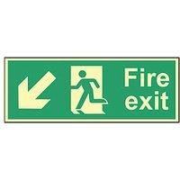 Photoluminescent "Fire Exit Man Down Left Arrow" Sign 150 x 400mm (415FG)